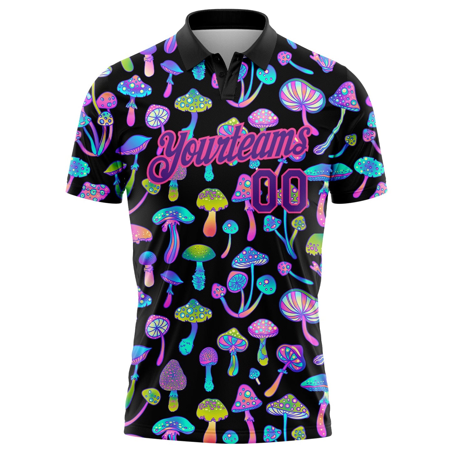 Custom Black Purple-Pink 3D Pattern Design Magic Mushrooms Psychedelic Hallucination Performance Golf Polo Shirt view 2