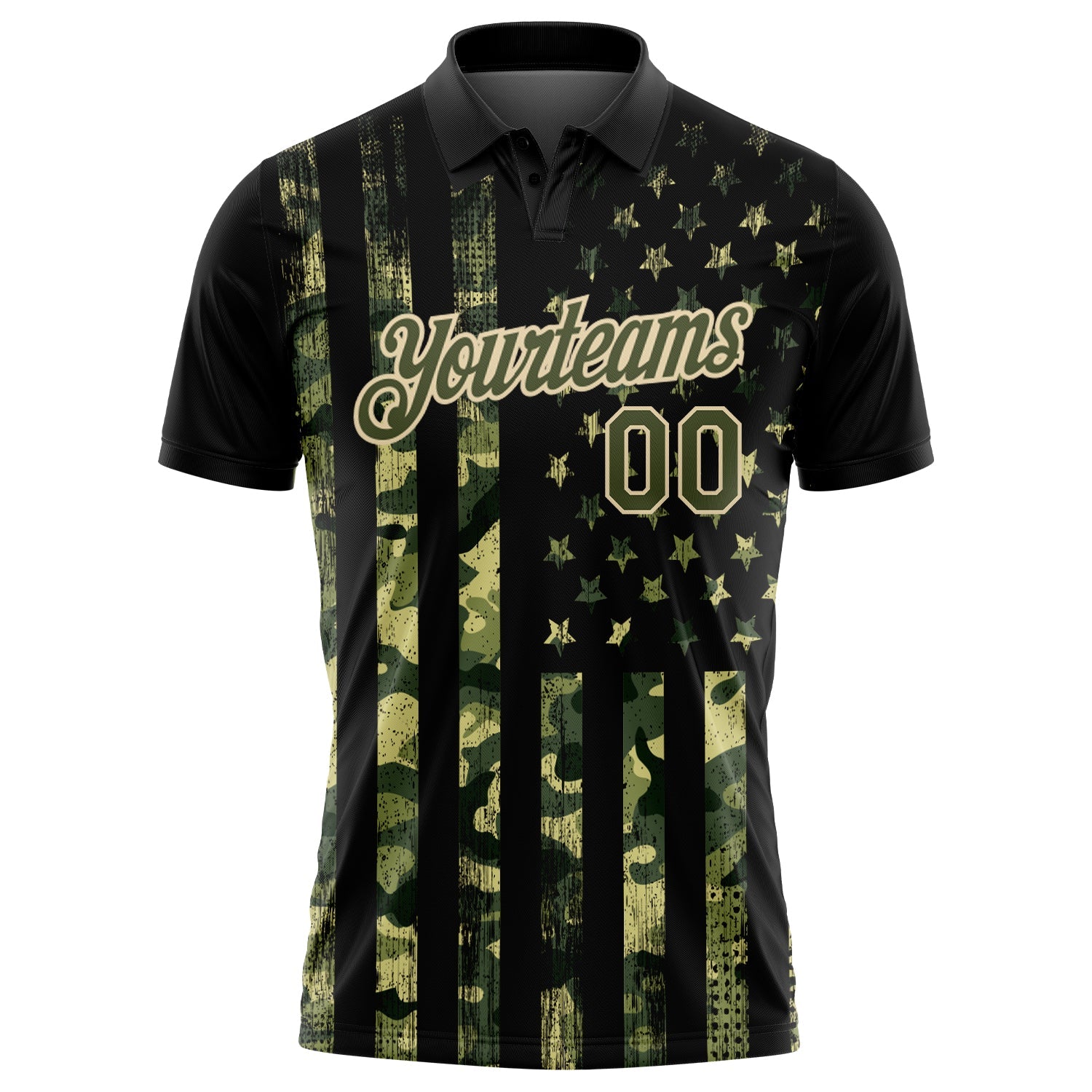 Custom Camo Olive-Cream 3D American Flag Performance Salute To Service Golf Polo Shirt view 2