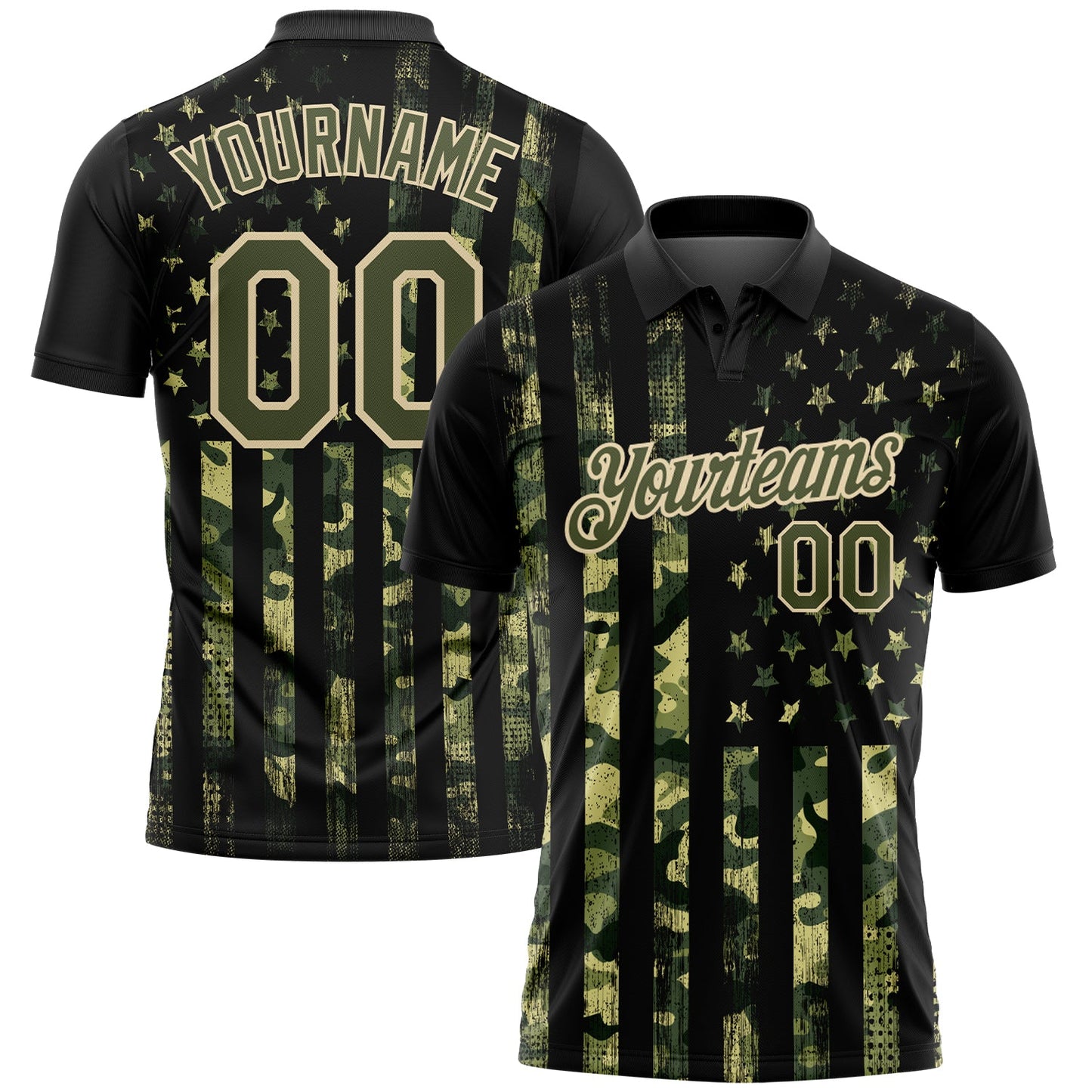 Custom Camo Olive-Cream 3D American Flag Performance Salute To Service Golf Polo Shirt - Main View