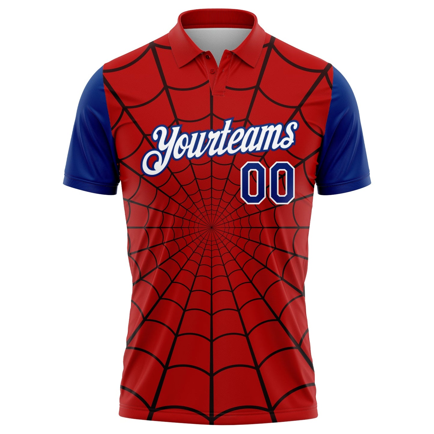 Custom Red Royal-White 3D Pattern Design Spider Web Performance Golf Polo Shirt view 2
