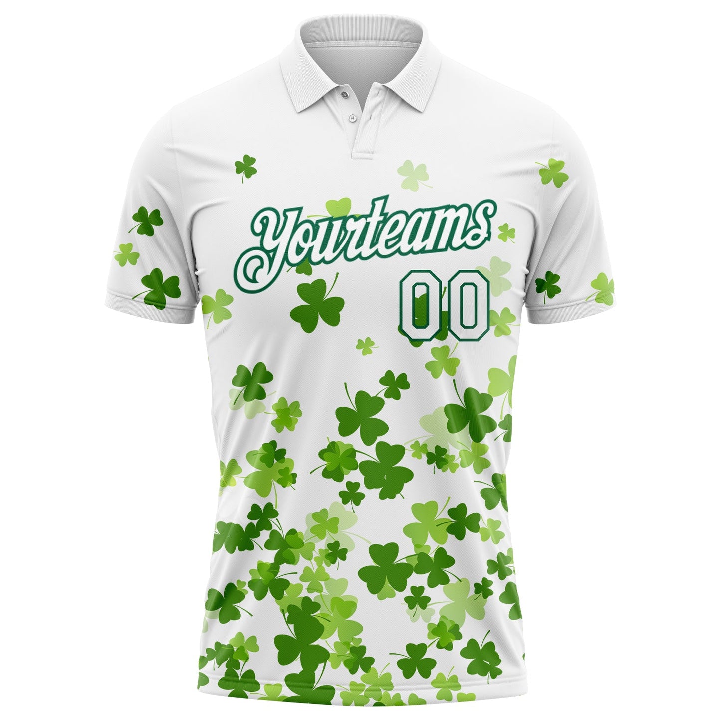 Custom White Kelly Green 3D Pattern Design St.Patrick's Day Performance Golf Polo Shirt view 2