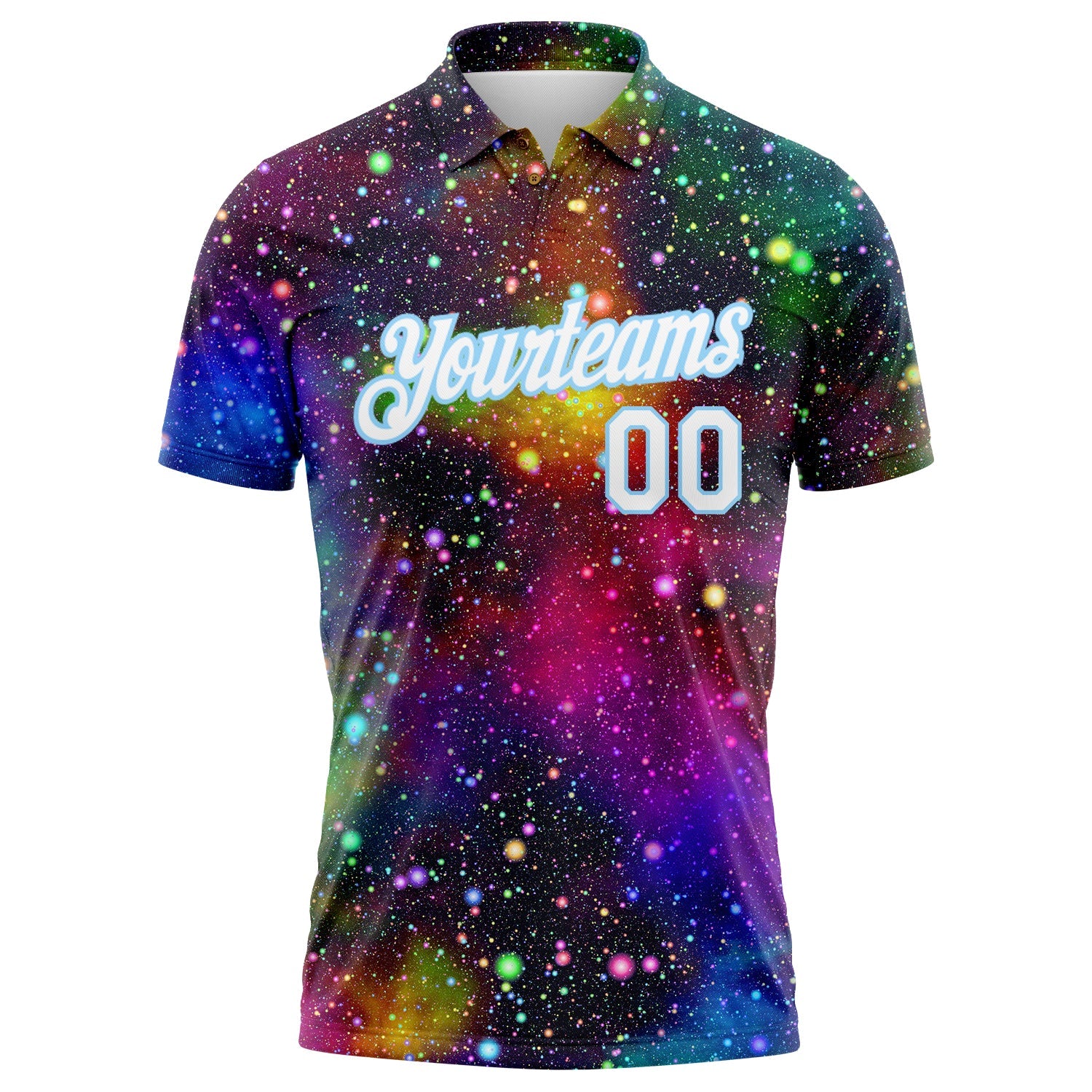 Custom Galactic White-Light Blue 3D Performance Golf Polo Shirt view 2