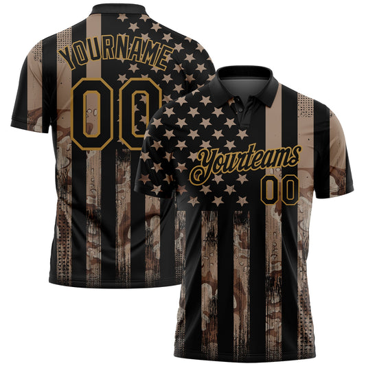 Custom Camo Black-Old Gold American Flag Performance Salute To Service Golf Polo Shirt - Main View