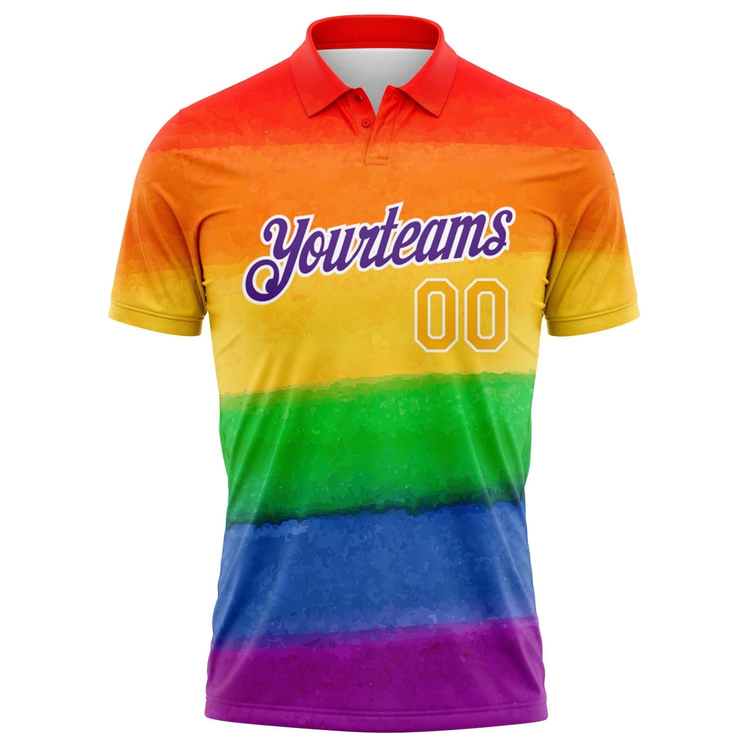 Custom Rainbow Gold-Purple 3D Pattern Design Pride Month Love Is Love LGBT Performance Golf Polo Shirt view 2