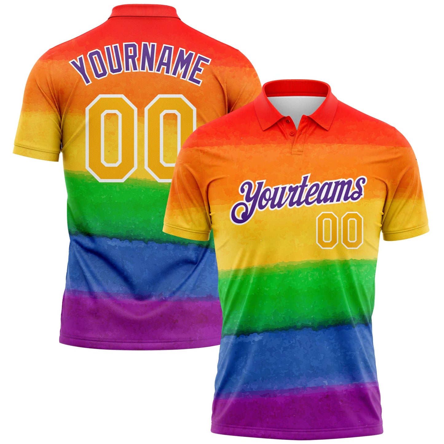 Custom Rainbow Gold-Purple 3D Pattern Design Pride Month Love Is Love LGBT Performance Golf Polo Shirt - Main View