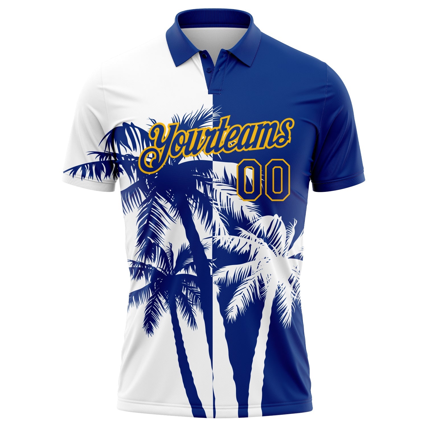 Custom White Royal-Gold 3D Pattern Design Hawaii Coconut Trees Performance Golf Polo Shirt view 2
