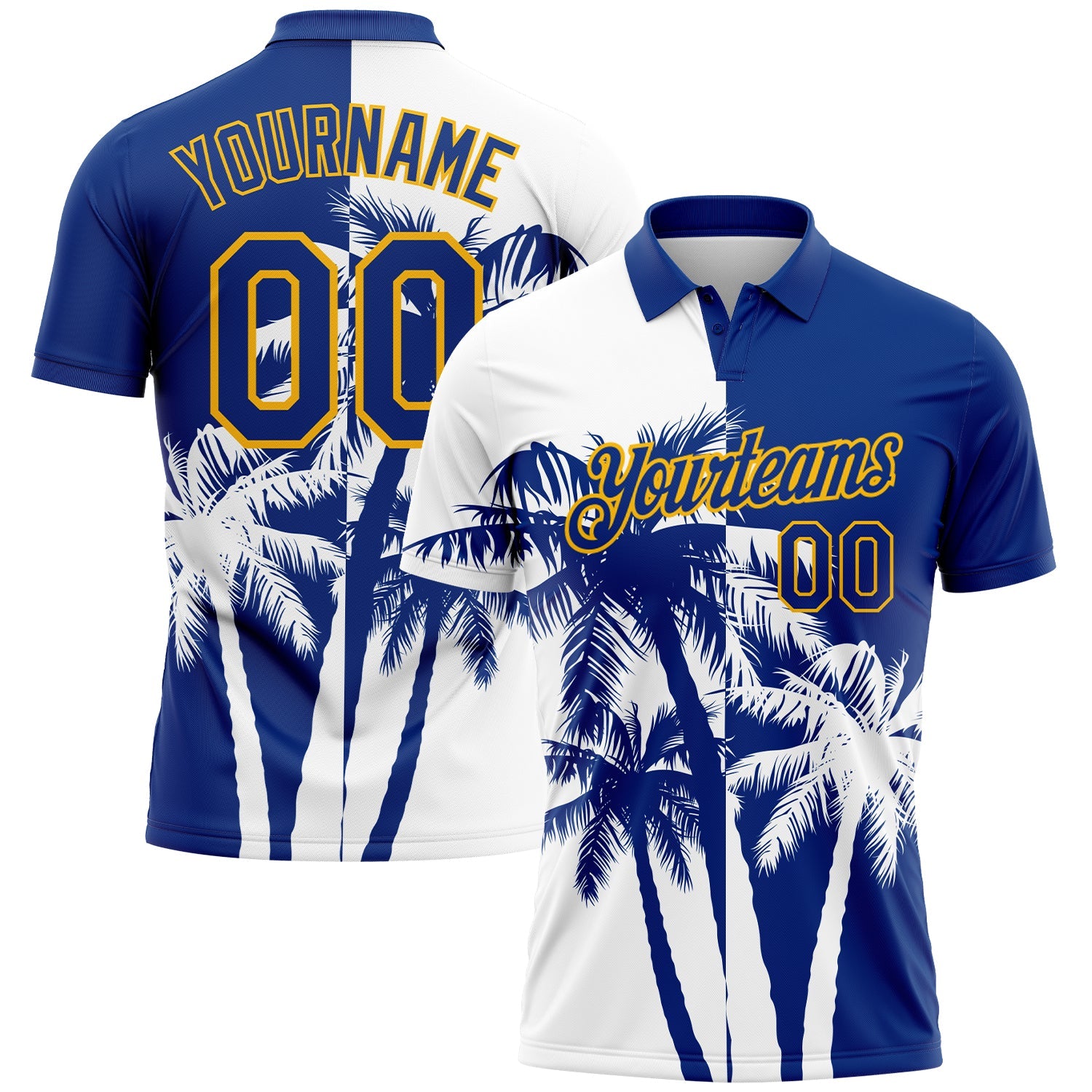 Custom White Royal-Gold 3D Pattern Design Hawaii Coconut Trees Performance Golf Polo Shirt - Main View