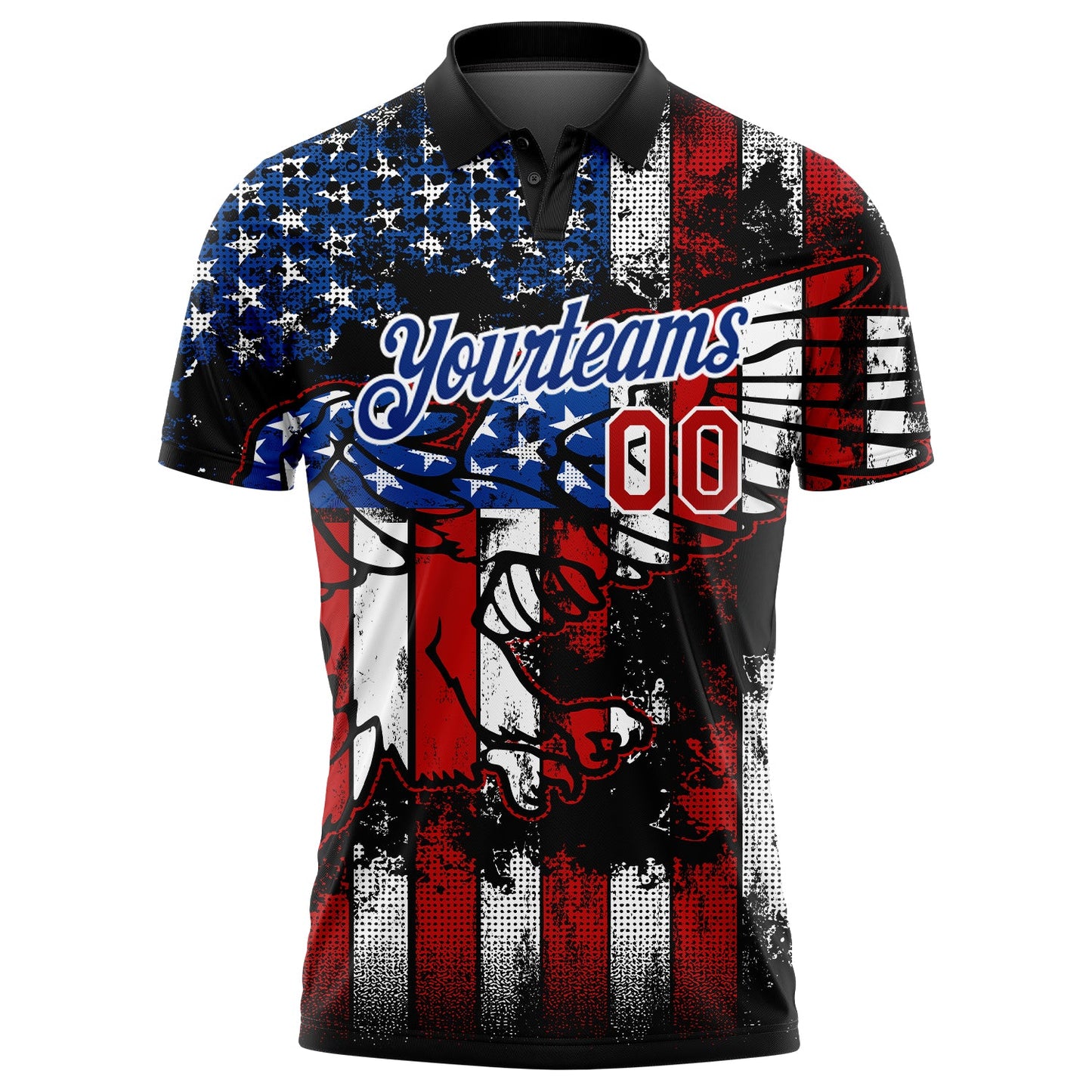Custom Black Red-Royal 3D Eagle American Flag Performance Golf Polo Shirt view 3