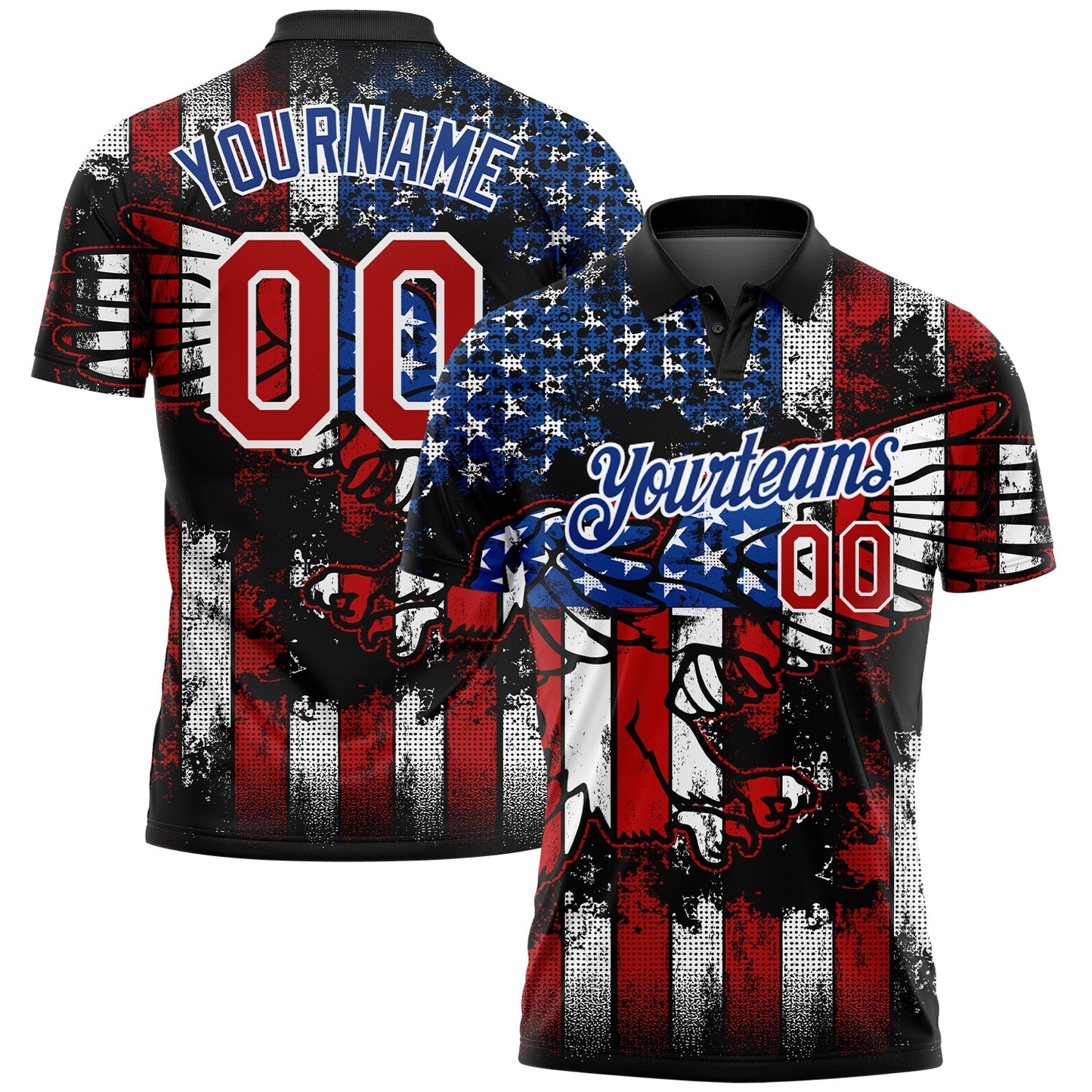 Custom Black Red-Royal 3D Eagle American Flag Performance Golf Polo Shirt - Main View