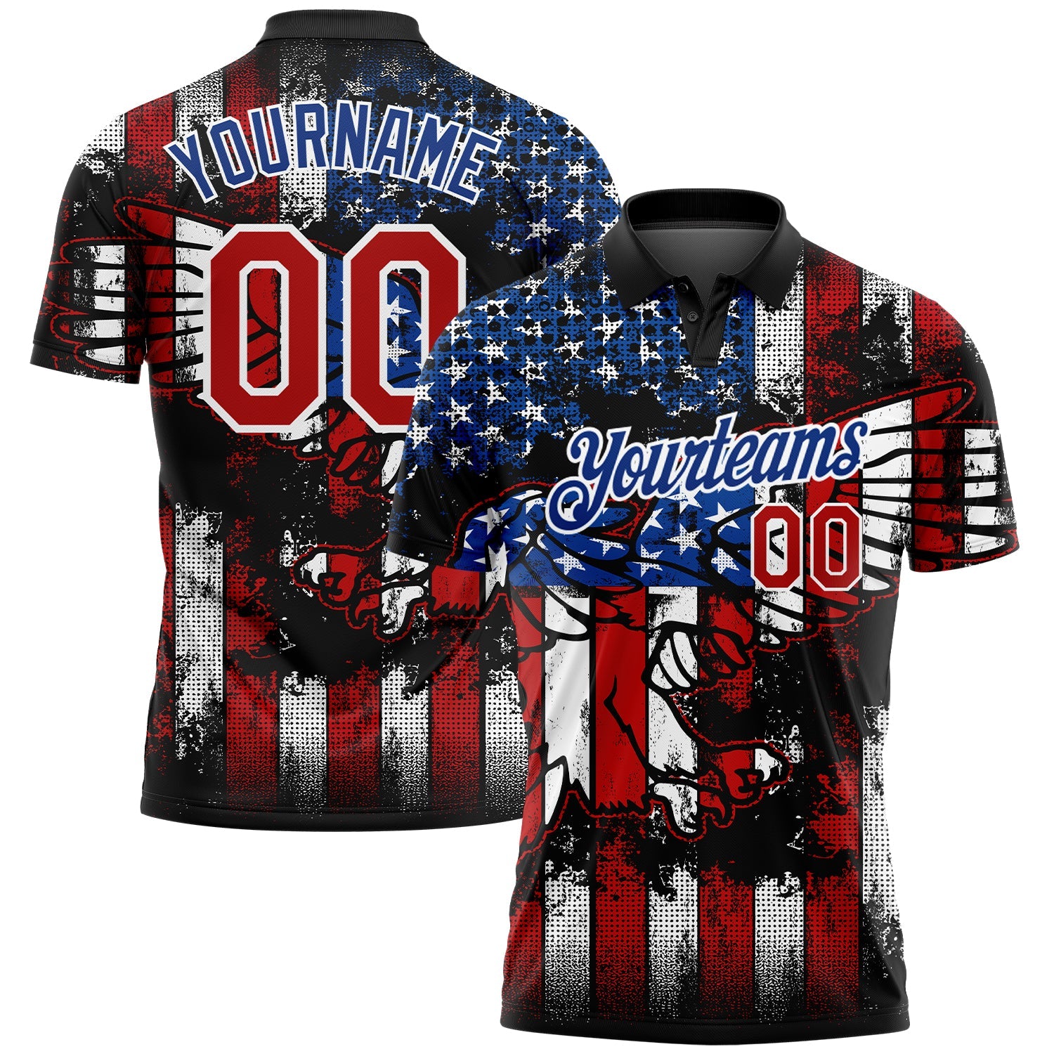 Custom Black Red-Royal 3D Eagle American Flag Performance Golf Polo Shirt - Main View