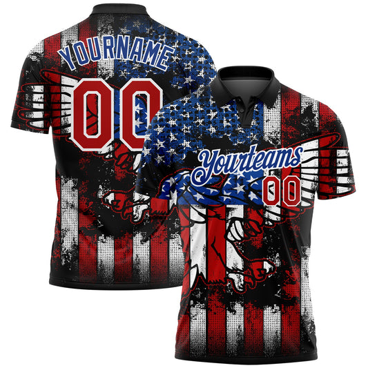 Custom Black Red-Royal 3D Eagle American Flag Performance Golf Polo Shirt - Main View