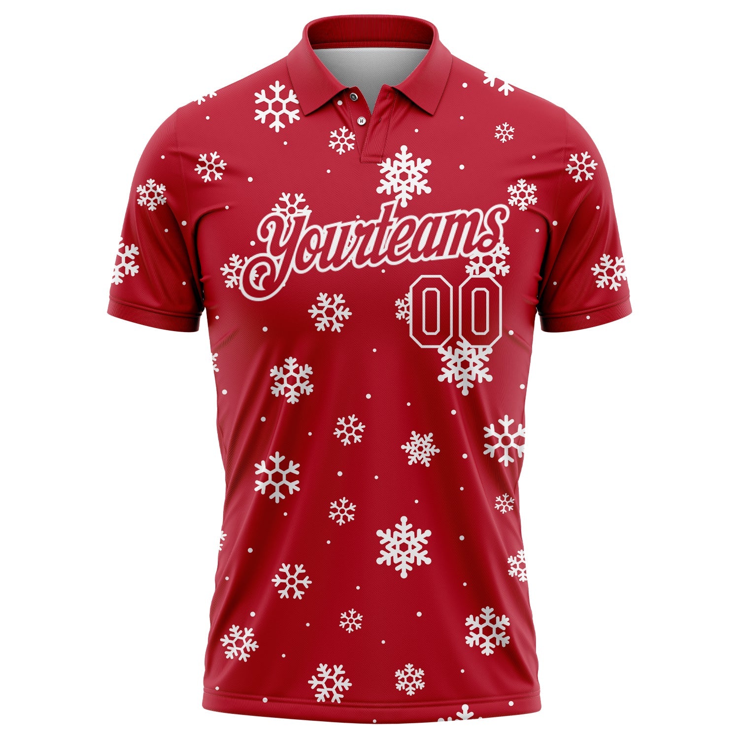 Custom Red White 3D Christmas Snowflakes Performance Golf Polo Shirt view 2