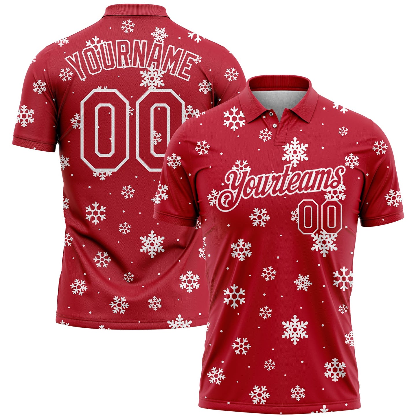 Custom Red White 3D Christmas Snowflakes Performance Golf Polo Shirt - Main View