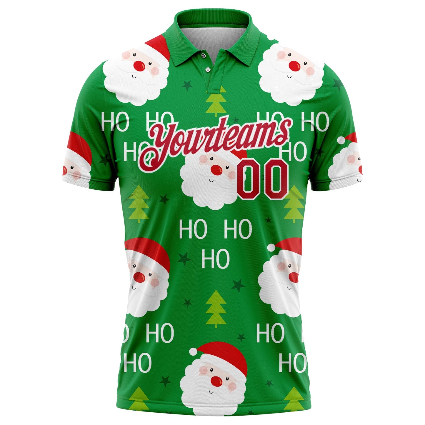 Custom Kelly Green Red-White 3D Christmas Santa Claus Performance Golf Polo Shirt view 2