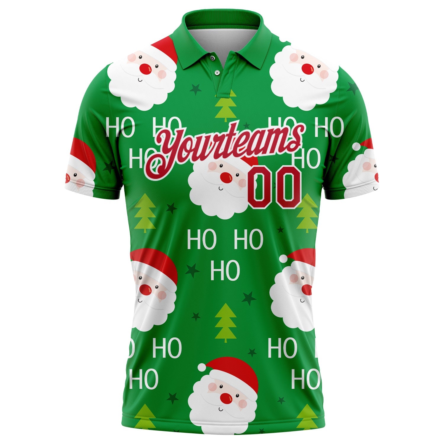 Custom Kelly Green Red-White 3D Christmas Santa Claus Performance Golf Polo Shirt view 2