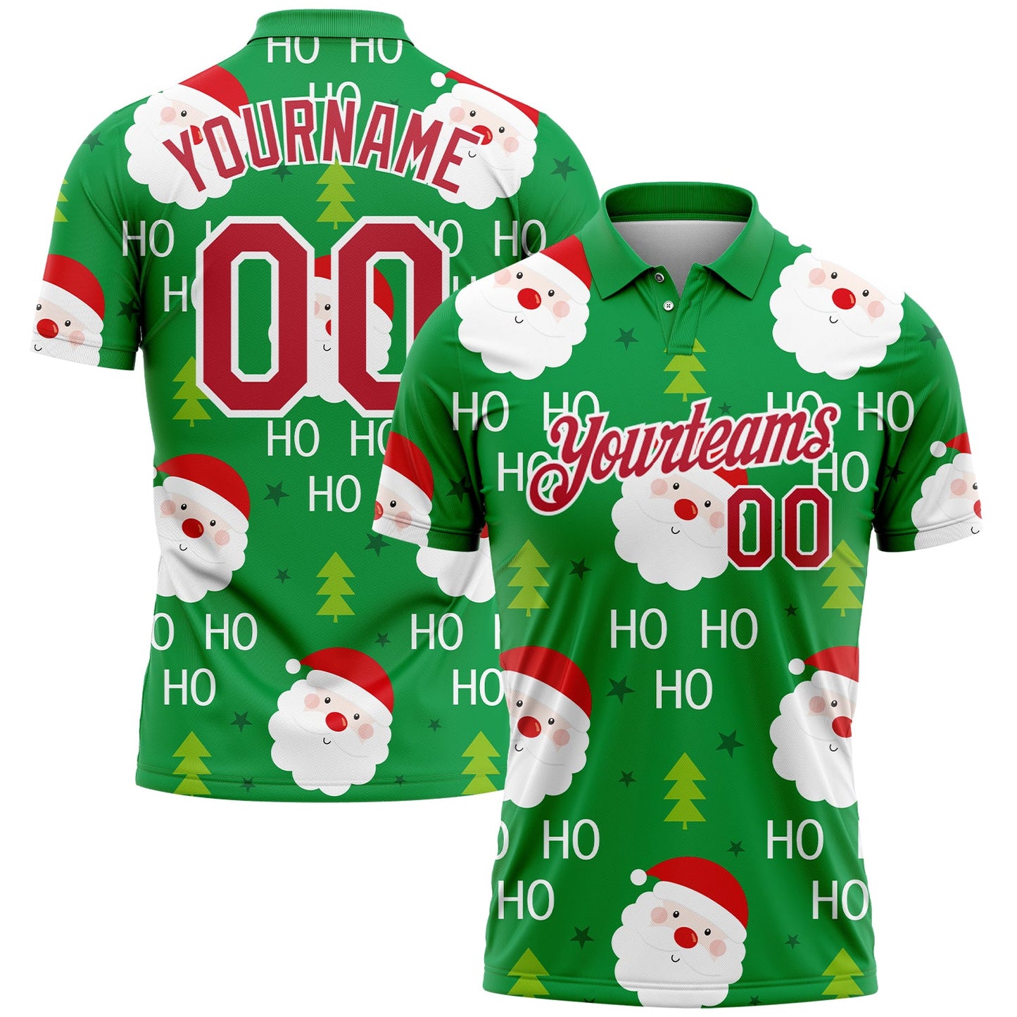 Custom Kelly Green Red-White 3D Christmas Santa Claus Performance Golf Polo Shirt - Main View