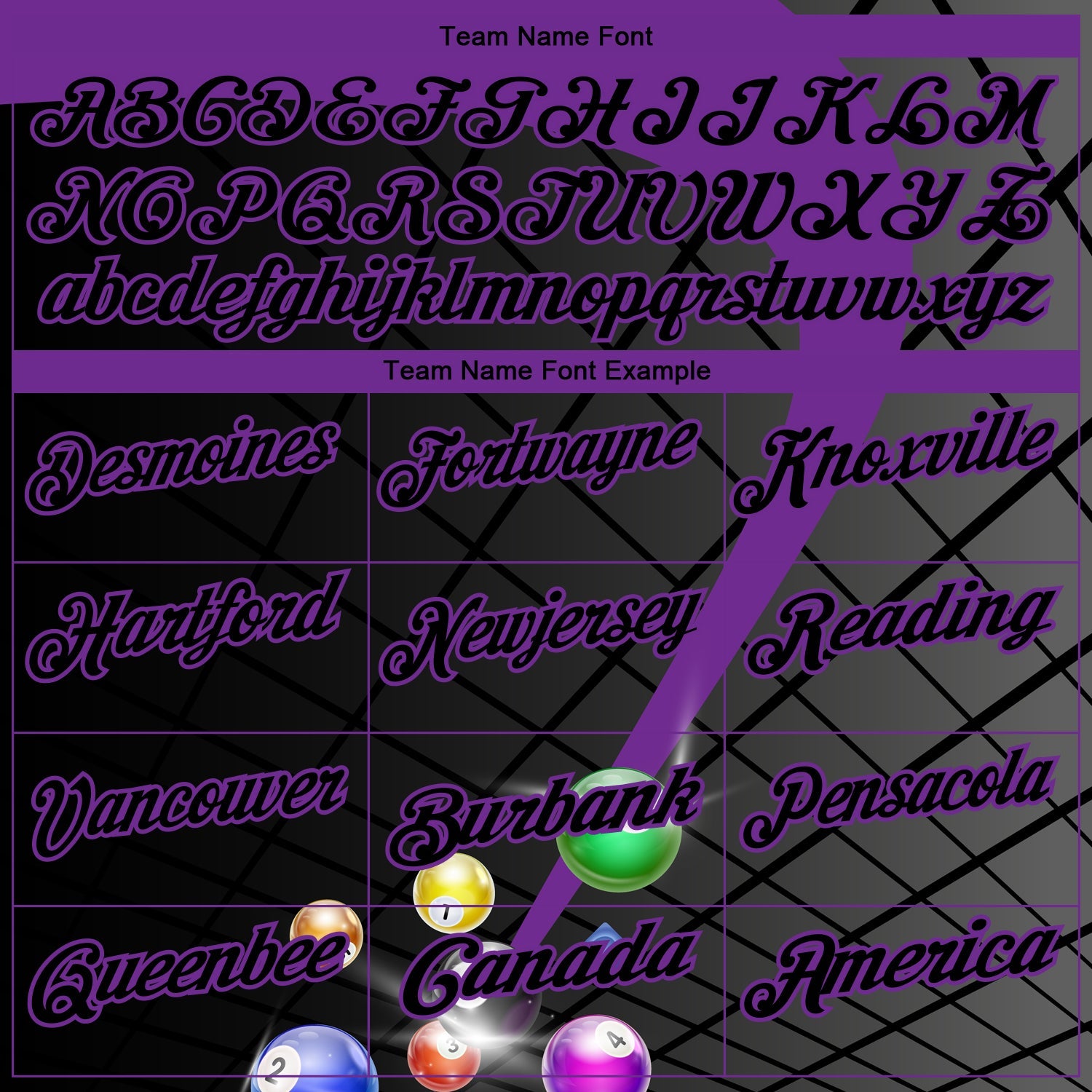 Custom Black Purple 3D Pattern Design Billiards Performance Polo Shirt view 3