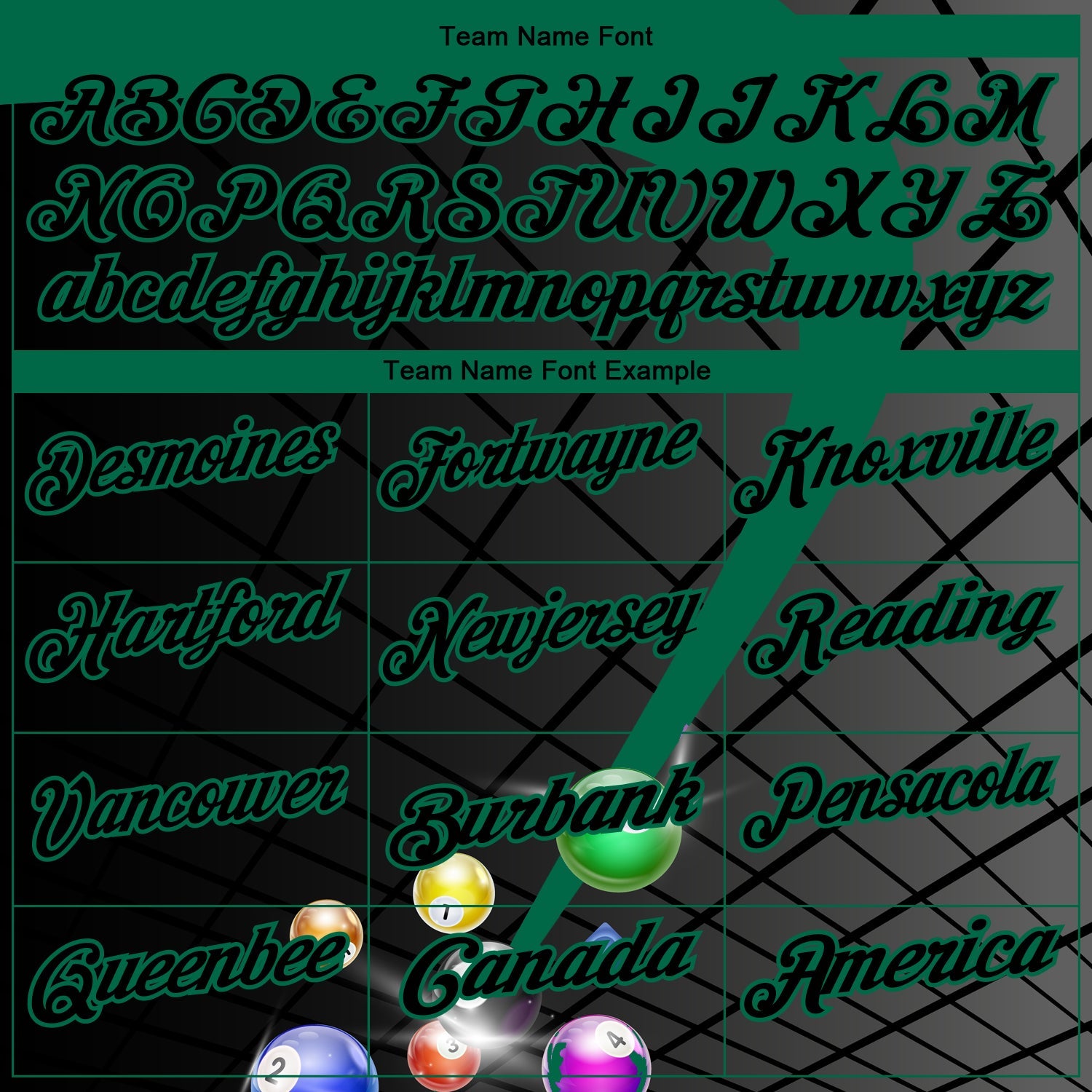 Custom Black Kelly Green 3D Pattern Design Billiards Performance Polo Shirt view 3