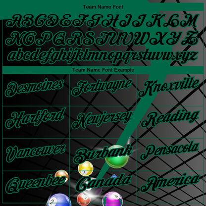 Custom Black Kelly Green 3D Pattern Design Billiards Performance Polo Shirt view 3