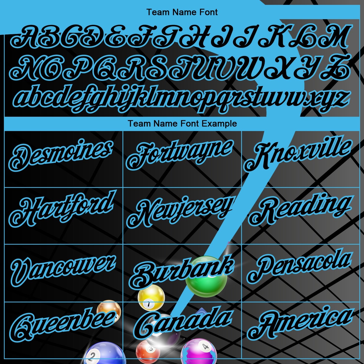 Custom Black Sky Blue 3D Pattern Design Billiards Performance Polo Shirt view 3