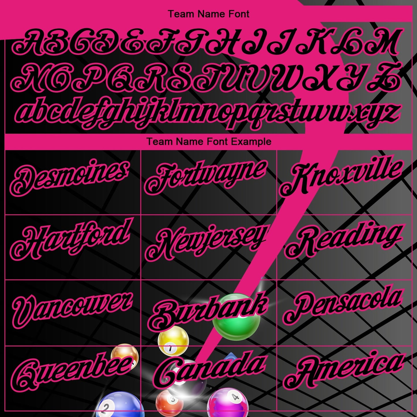 Custom Black Hot Pink 3D Pattern Design Billiards Performance Polo Shirt view 3