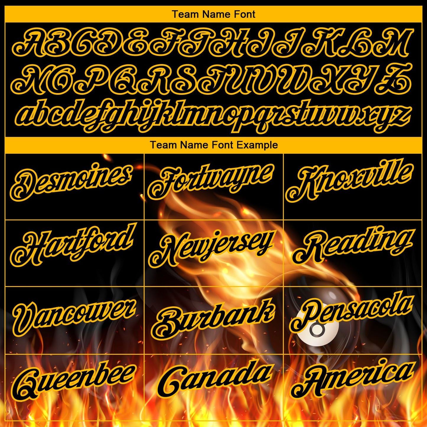Custom Black Yellow 3D Pattern Design Flame Billiards 8 Ball Performance Polo Shirt view 3