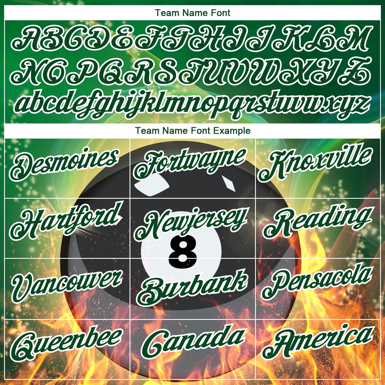 Custom Green Red-White 3D Pattern Design Flame Billiards 8 Ball Performance Polo Shirt view 3