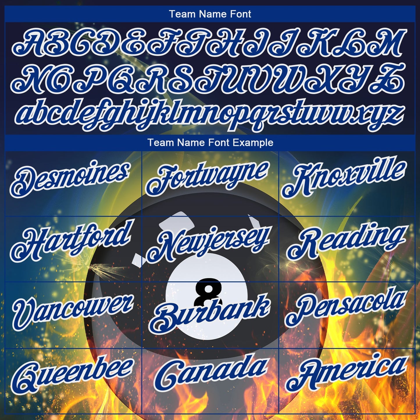 Custom Royal White 3D Pattern Design Flame Billiards 8 Ball Performance Polo Shirt view 3