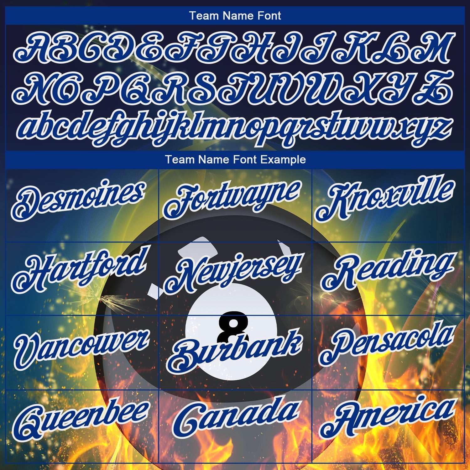 Custom Royal White 3D Pattern Design Flame Billiards 8 Ball Performance Polo Shirt view 3