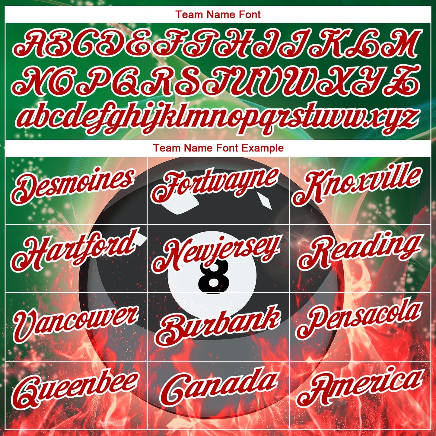 Custom Green Red-White 3D Pattern Design Flame Billiards 8 Ball Performance Polo Shirt view 3