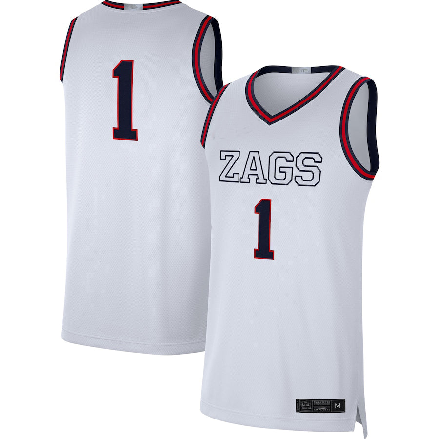 #1 Gonzaga Bulldogs Limited Basketball Jersey White Stitched American College Jerseys - Main View