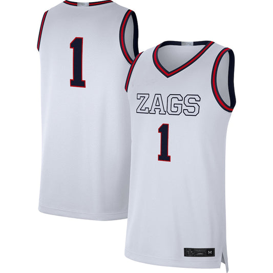 #1 Gonzaga Bulldogs Limited Basketball Jersey White Stitched American College Jerseys - Main View