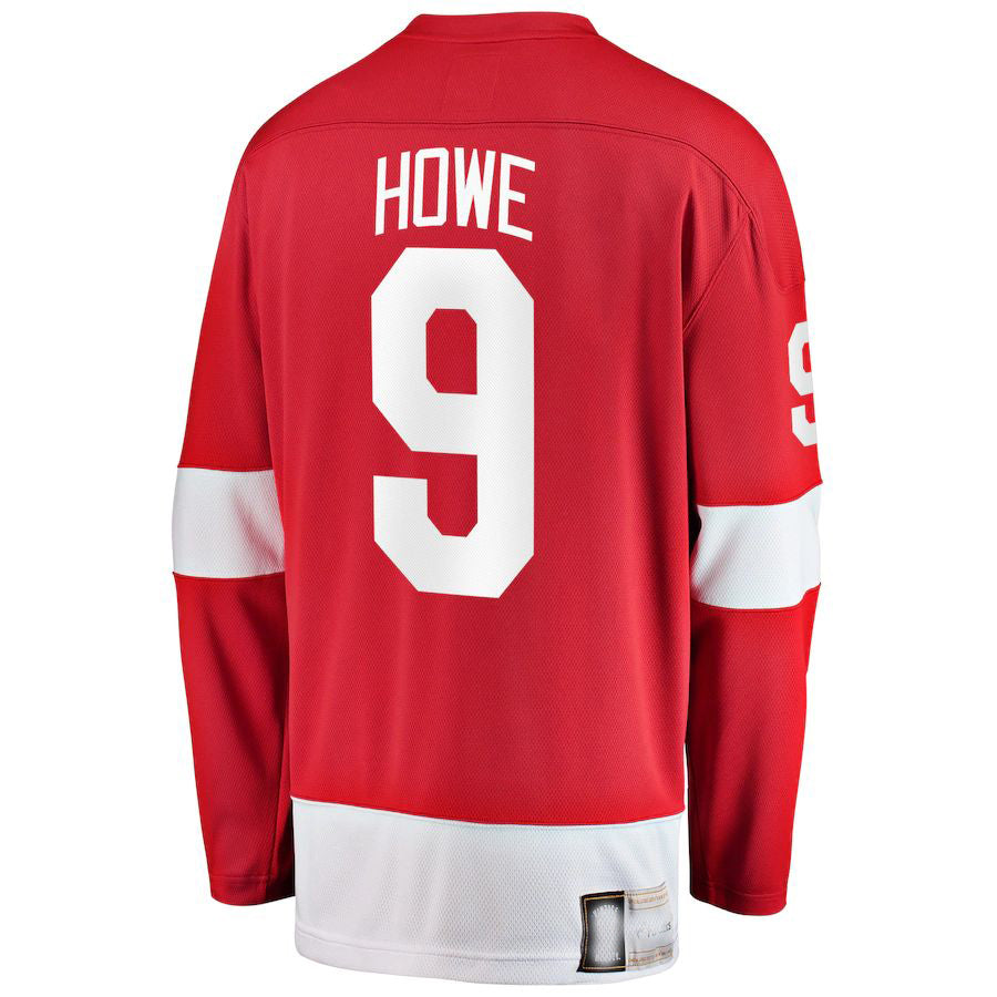 D.Red Wings #9 Gordie Howe Fanatics Branded Premier Breakaway Retired Player Jersey  Red Stitched American Hockey Jerseys - Main View