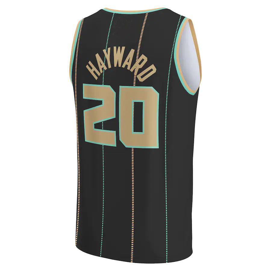 C.Hornets #20 Gordon Hayward Fanatics Branded 2022-23 Fastbreak Jersey City Edition Black Stitched American Basketball Jersey - Main View