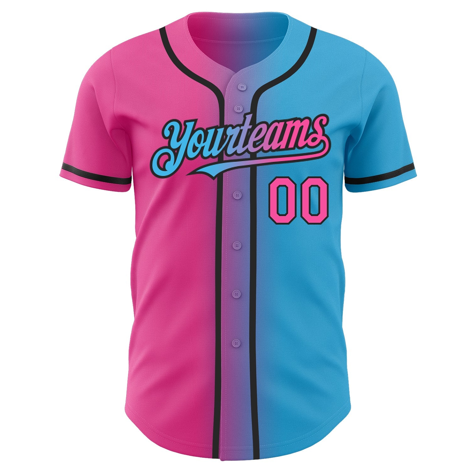 Custom Sky Blue Pink-Black Authentic Gradient Fashion Baseball Jersey view 3