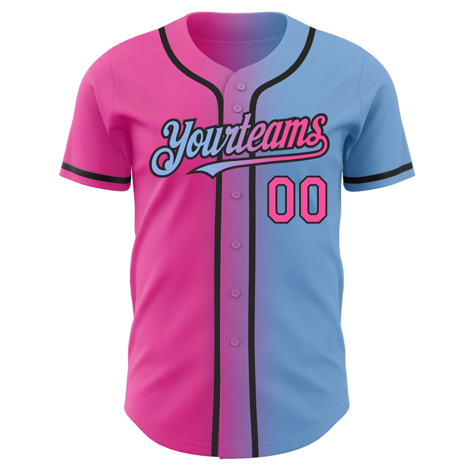 Custom Light Blue Pink-Black Authentic Gradient Fashion Baseball Jersey view 2