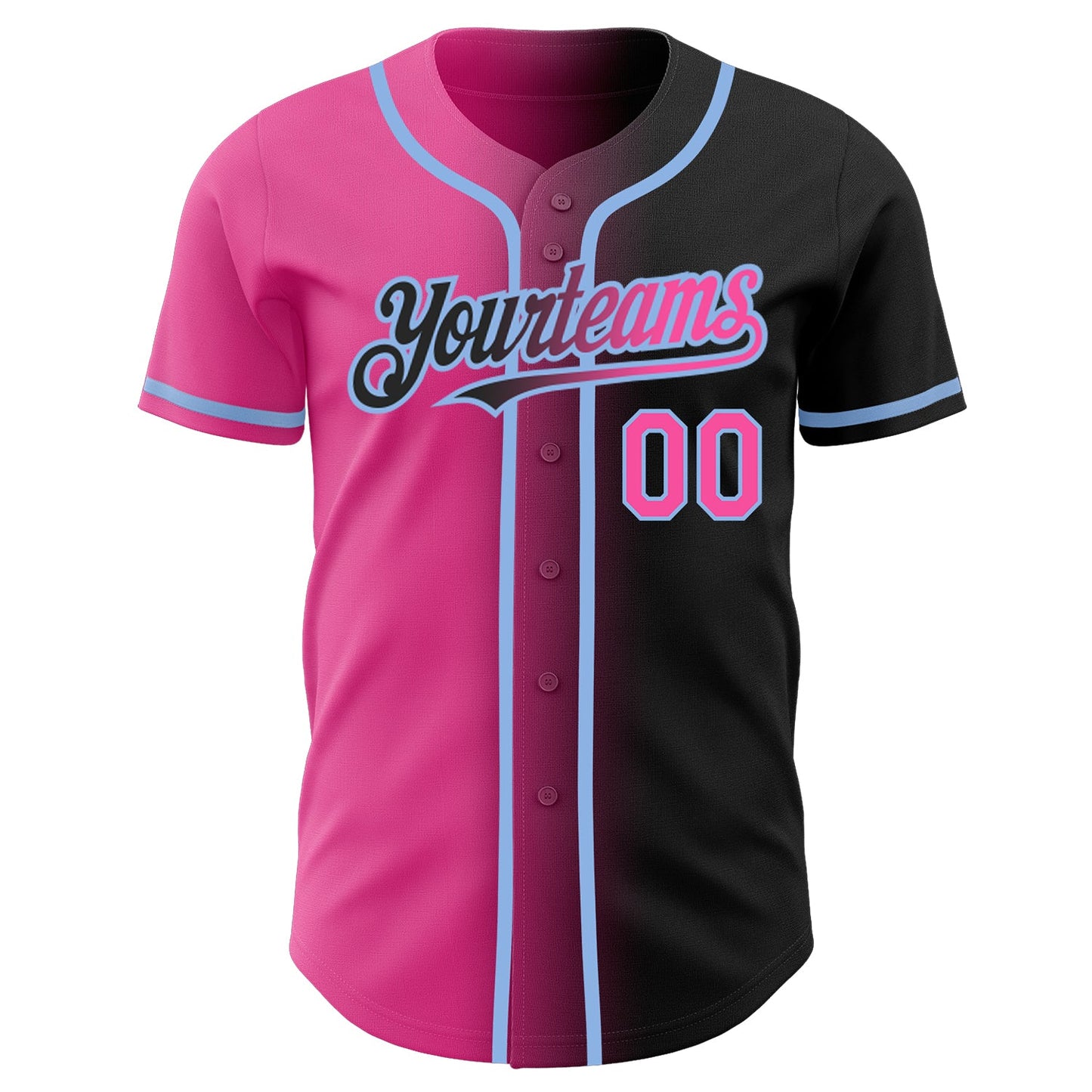 Custom Black Pink-Light Blue Authentic Gradient Fashion Baseball Jersey view 2