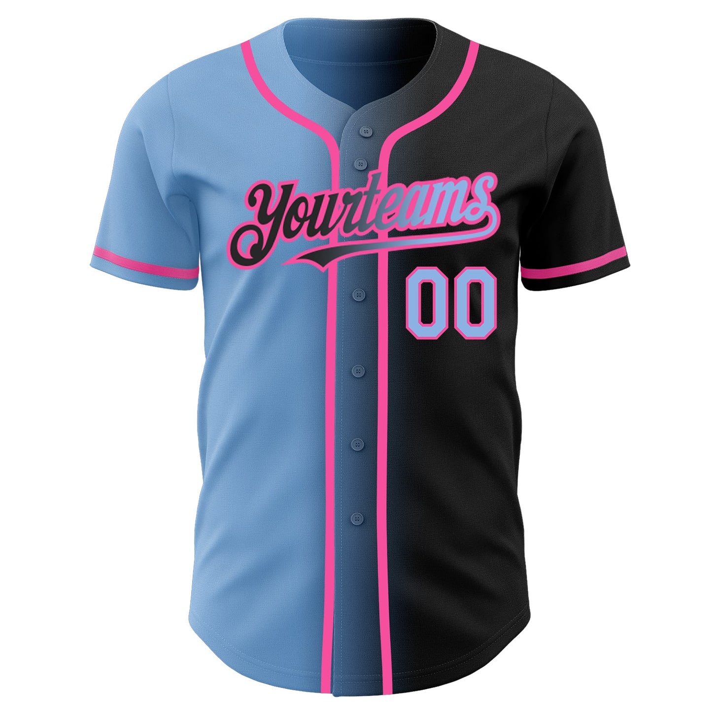 Custom Black Light Blue-Pink Authentic Gradient Fashion Baseball Jersey view 2