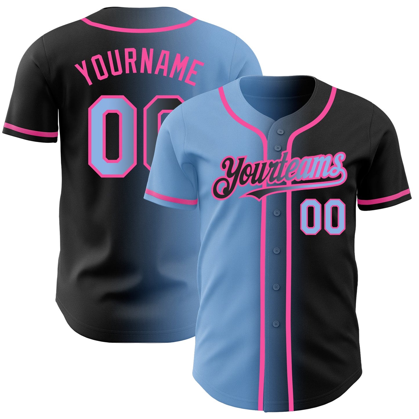 Custom Black Light Blue-Pink Authentic Gradient Fashion Baseball Jersey - Main View