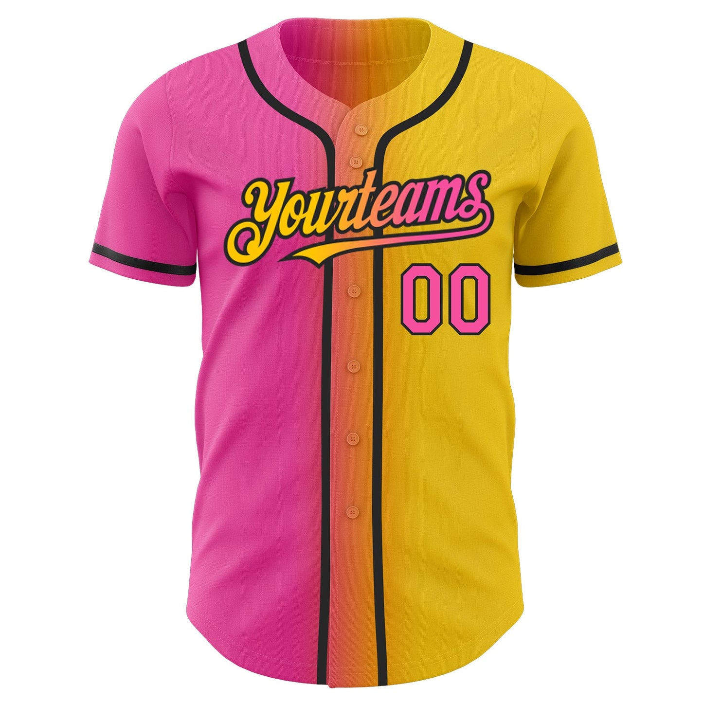 Custom Yellow Pink-Black Authentic Gradient Fashion Baseball Jersey view 3