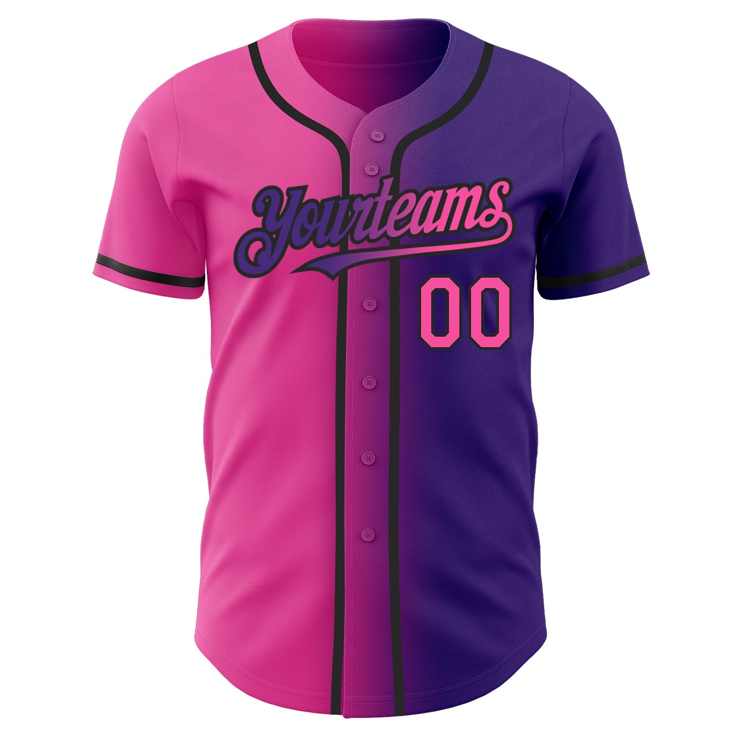 Custom Purple Pink-Black Authentic Gradient Fashion Baseball Jersey view 2