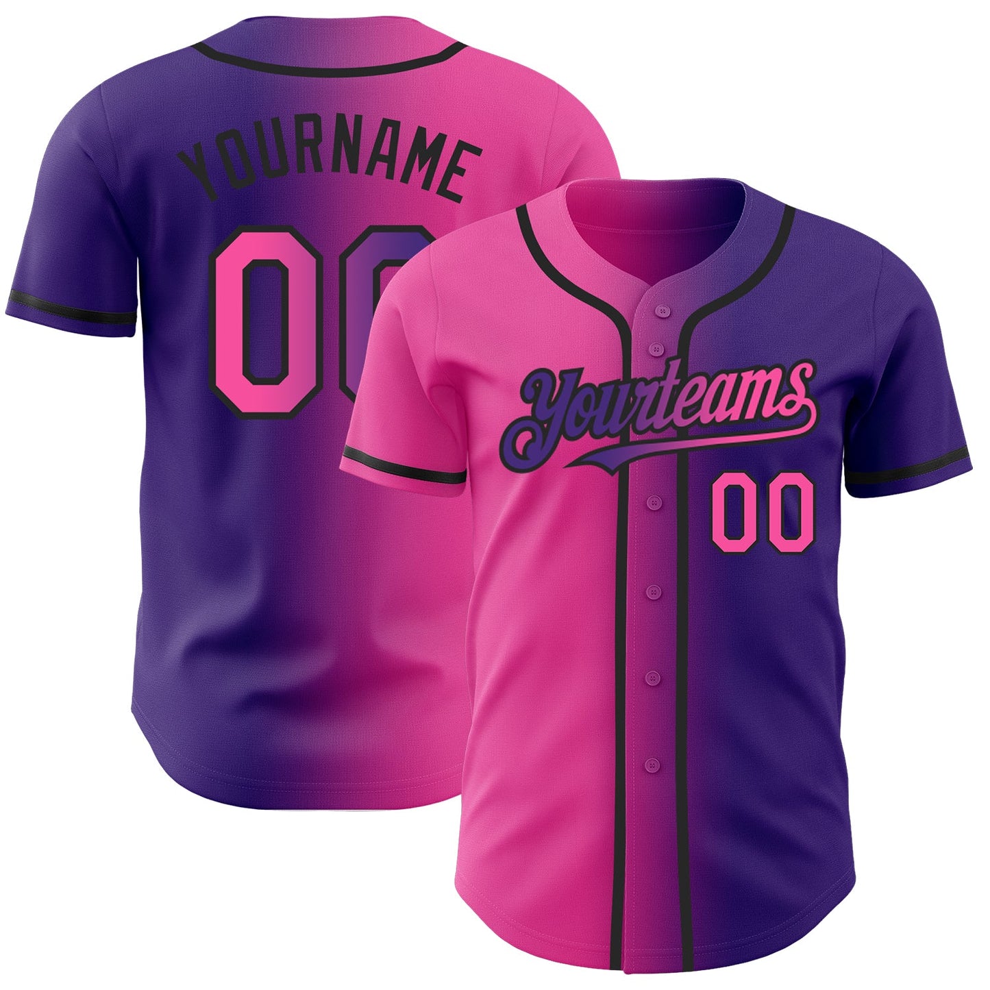Custom Purple Pink-Black Authentic Gradient Fashion Baseball Jersey - Main View