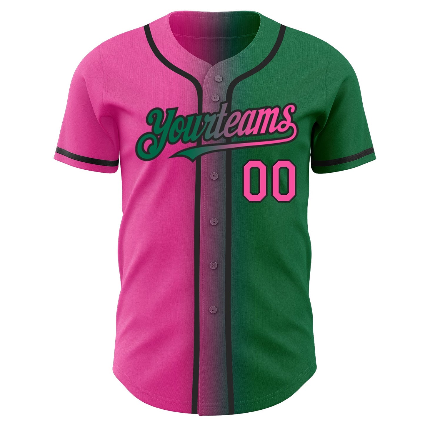 Custom Kelly Green Pink-Black Authentic Gradient Fashion Baseball Jersey view 2