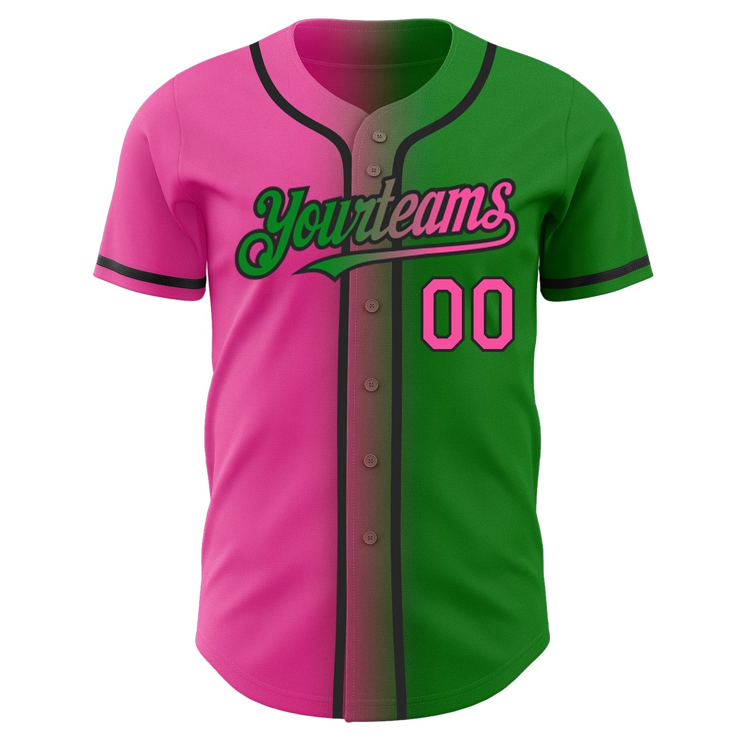 Custom Grass Green Pink-Black Authentic Gradient Fashion Baseball Jersey view 2