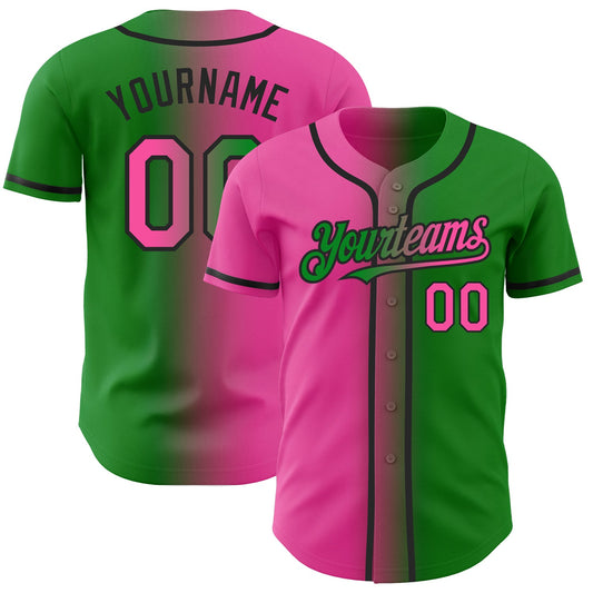 Custom Grass Green Pink-Black Authentic Gradient Fashion Baseball Jersey - Main View