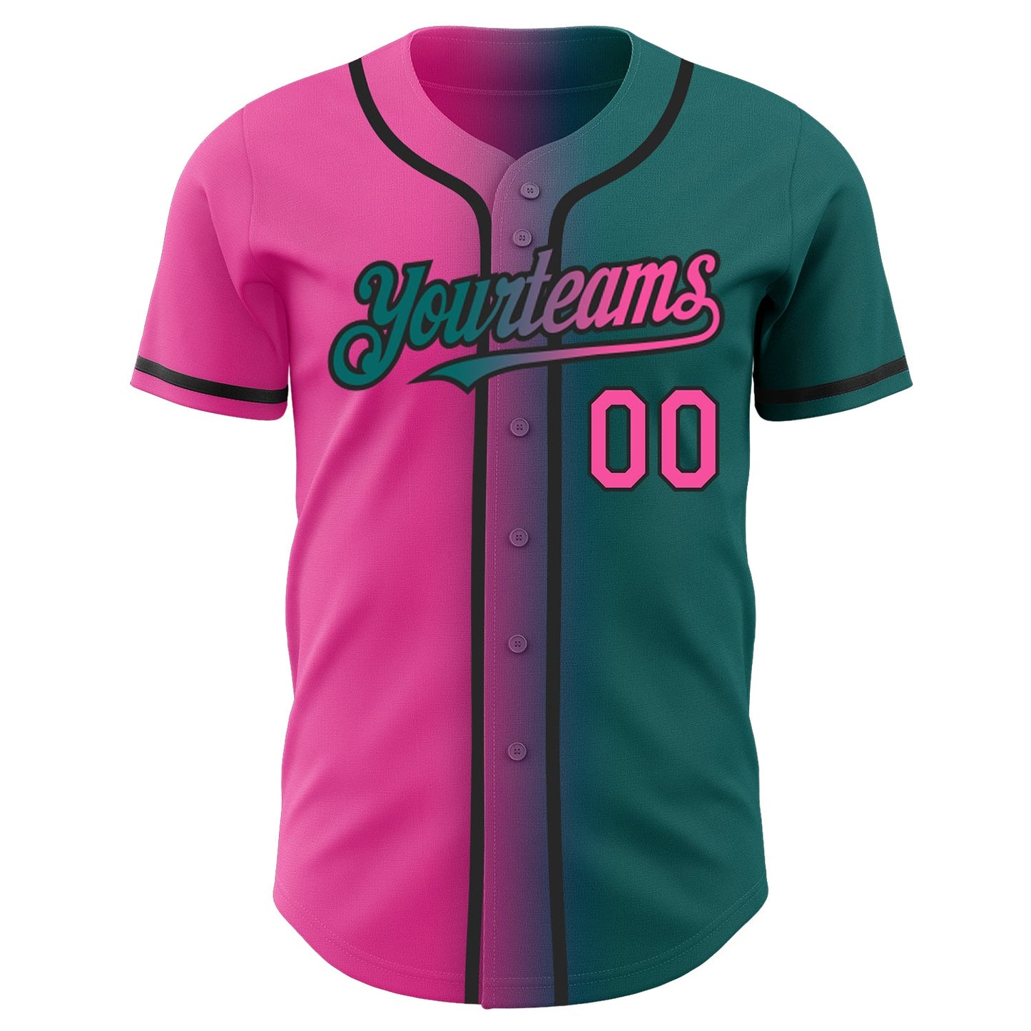 Custom Teal Pink-Black Authentic Gradient Fashion Baseball Jersey view 2