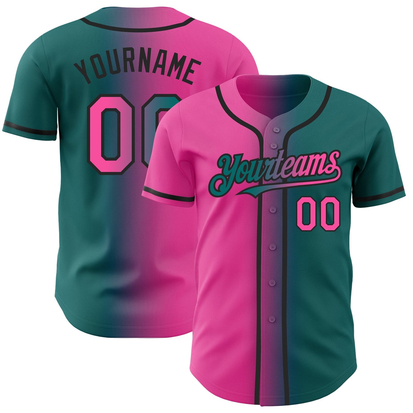Custom Teal Pink-Black Authentic Gradient Fashion Baseball Jersey - Main View