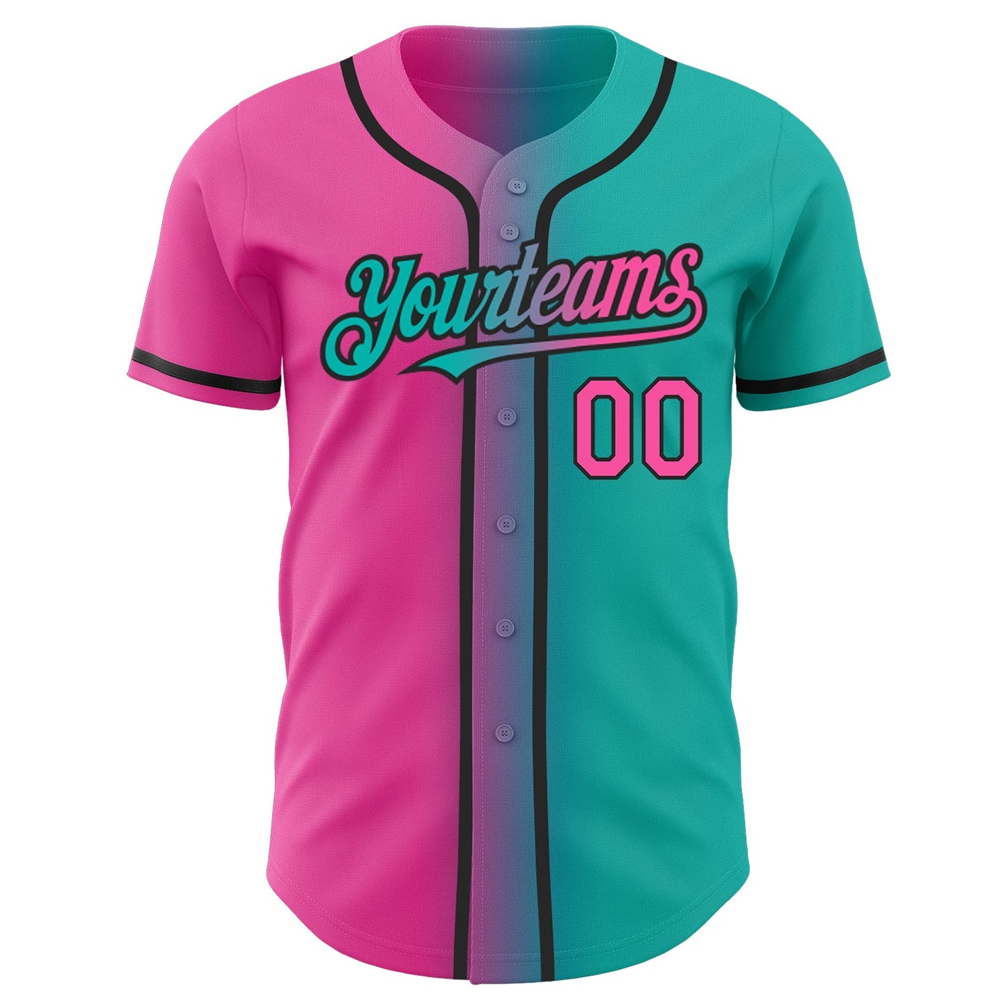 Custom Aqua Pink-Black Authentic Gradient Fashion Baseball Jersey view 2