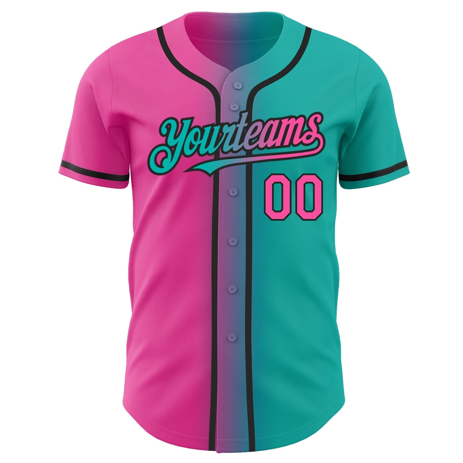 Custom Aqua Pink-Black Authentic Gradient Fashion Baseball Jersey view 2