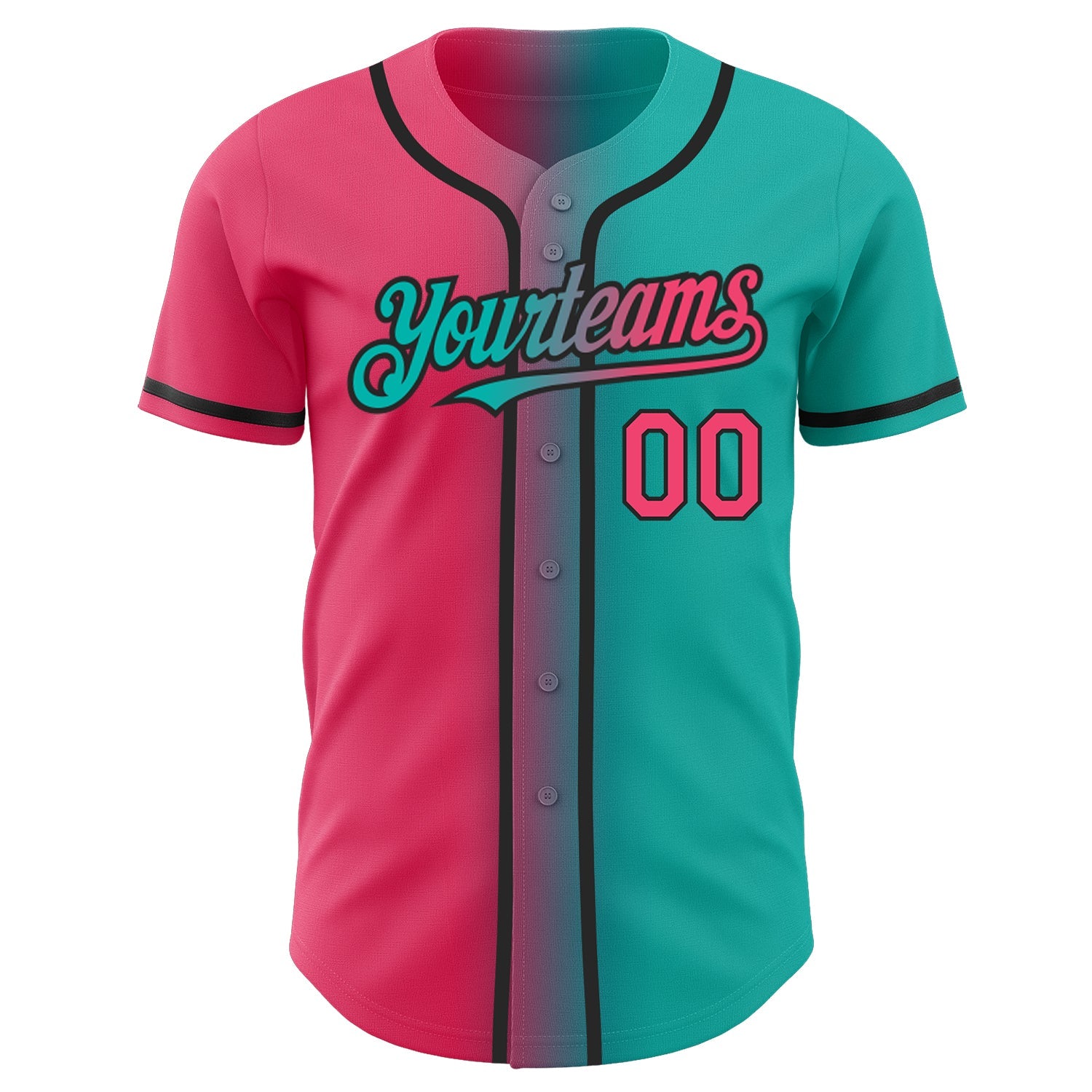 Custom Aqua Neon Pink-Black Authentic Gradient Fashion Baseball Jersey view 2